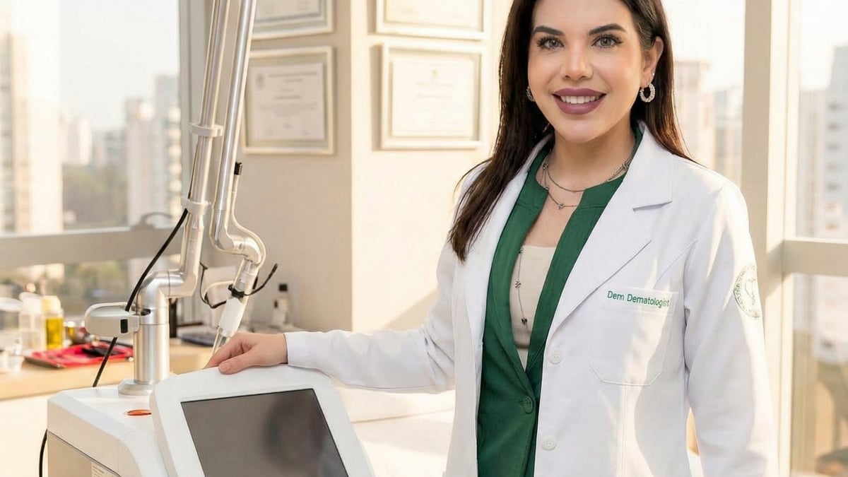 Dra. Erica Pinheiro no consultorio durante atendimento