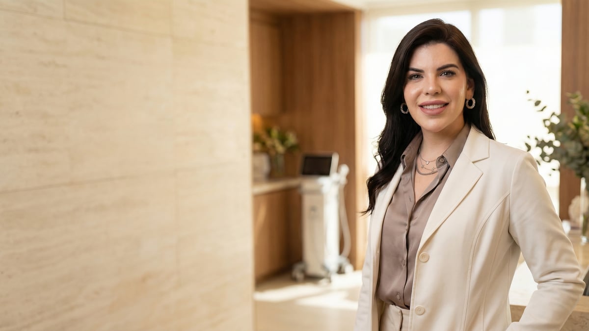 Dra. Erica Pinheiro em consultório dermatológico premium