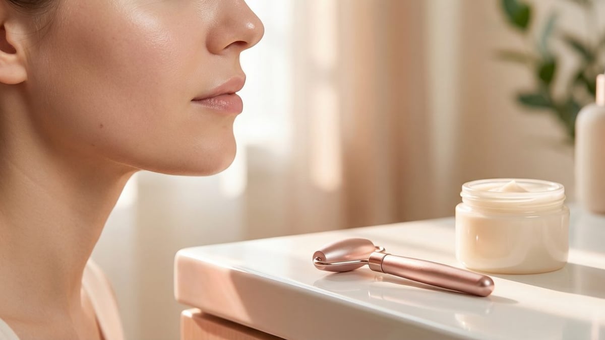 Pele saudável após tratamento de acne com produtos dermatológicos