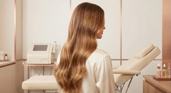 Cabelos saudáveis e brilhantes em ambiente de clínica tricológica