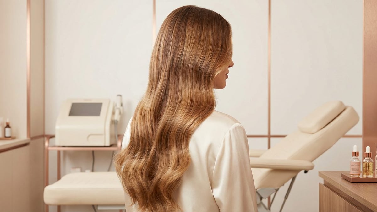 Cabelos saudáveis e brilhantes em ambiente de clínica tricológica